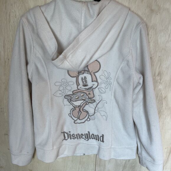 Disney Parks Womens Medium Minnie Mouse Ivory Fleece Hoodie Full Zip Stitched - Picture 9 of 9